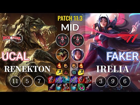 KT Ucal Renekton vs T1 Faker Irelia Mid - KR Patch 11.3
