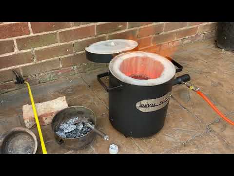 Melting old hard drives with a Devil Forge - 2.6kg Aluminium