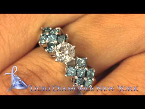 FD-057 - 2.15 Carat Fancy Blue & White Diamond Engagement Ring 14k White Gold