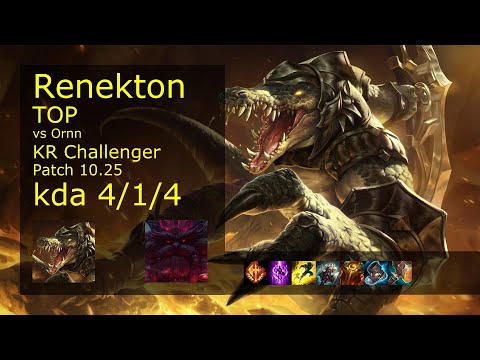 Renekton vs Ornn Top - KR Challenger 4/1/4 Patch 10.25 Gameplay // [롤] 레넥톤 vs 오른 탑