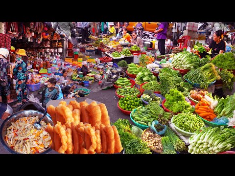 Colorful food market scenes, morning food marketplace, Cambodian food market
