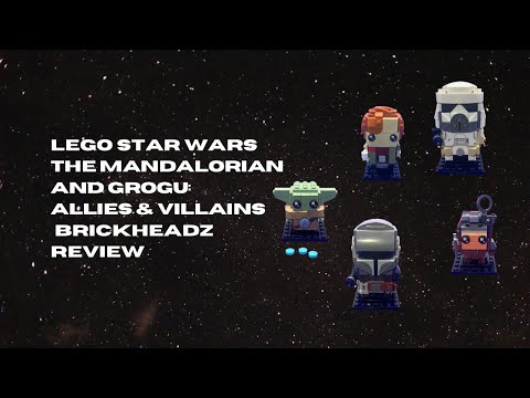 YouTube thumbnail: Lego Star Wars The Mandalorian and Grogu: Allies & Villains Brickheadz review 