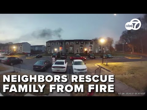 Ring doorbell captures dramatic rescue of mother, children from townhouse fire
