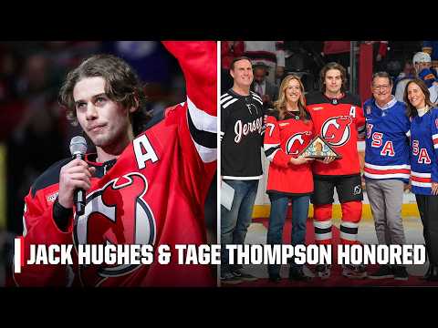 Jack Hughes receives STANDING OVATION before Sabres-Devils ceremonial puck drop 👏 | NHL on ESPN