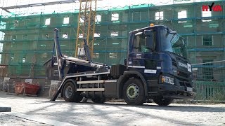 Scania P280 CNG with HYVA skiploader - container transport in the city