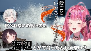 3人で食事に行ったときエビの殻を平然と食べる倉持を思い出し笑う戌亥【にじさんじ切り抜き／石神のぞみ 戌亥とこ】
