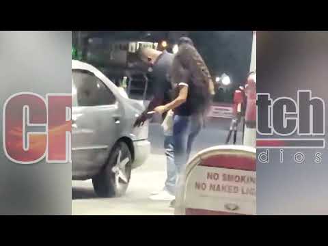 THE WOMAN RECENTLY RECORDED ON CELL PHONE SMOKING A CIGARETTE INSIDE A GAS STATION NEXT TO A CAR