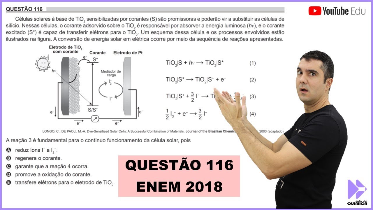 QUÍMICA ENEM 2018! "Células solares à base de TiO2 sensibilizadas por corantes (S) são..."