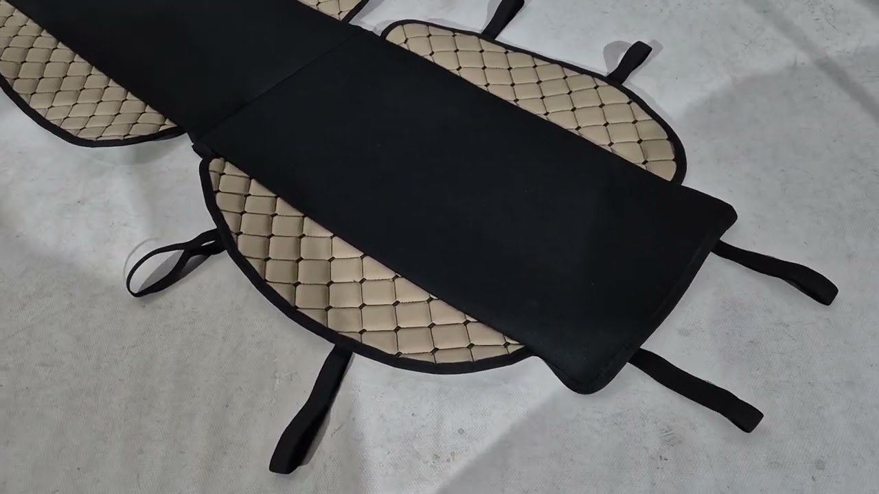 Накидка на сиденье ECO и ткань (1 шт, Бежевый с черной строчкой + ткань) Video 1