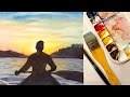 How to paint watercolor of morning river ...
