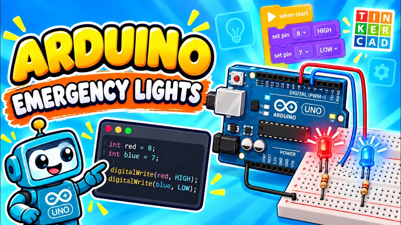 Arduino Emergency Lights Tutorial | Tinkercad Circuit, Block Coding & Real Arduino