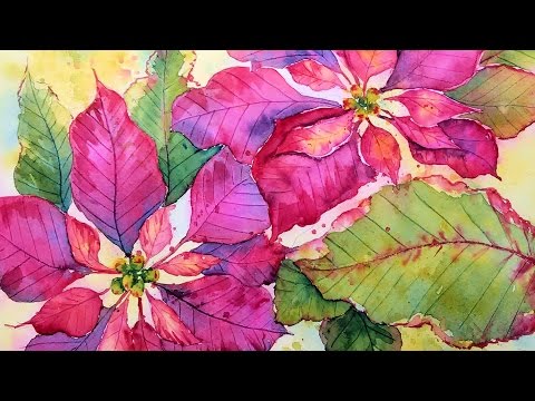 Poinsettia in Watercolor Real Time Painting Tutorial!