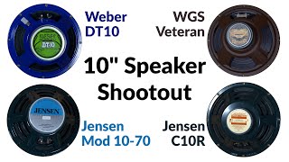Video thumbnail for WGS Veteran vs Weber DT10 vs Jensen C10R vs Mod 10-70 - 10" guitar speakers by Rajani Amps