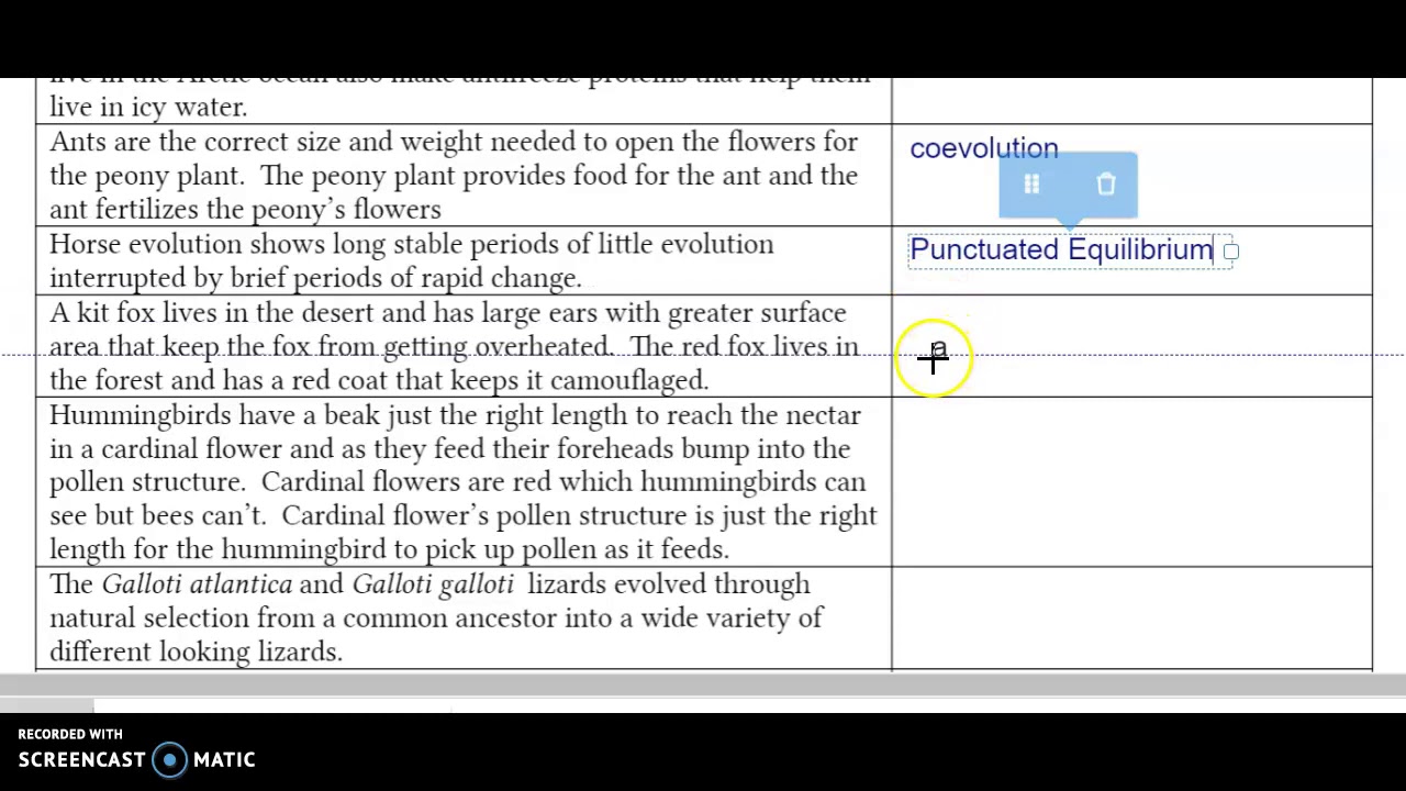 Types of Evolution worksheet (Georgia Milestones Biology)