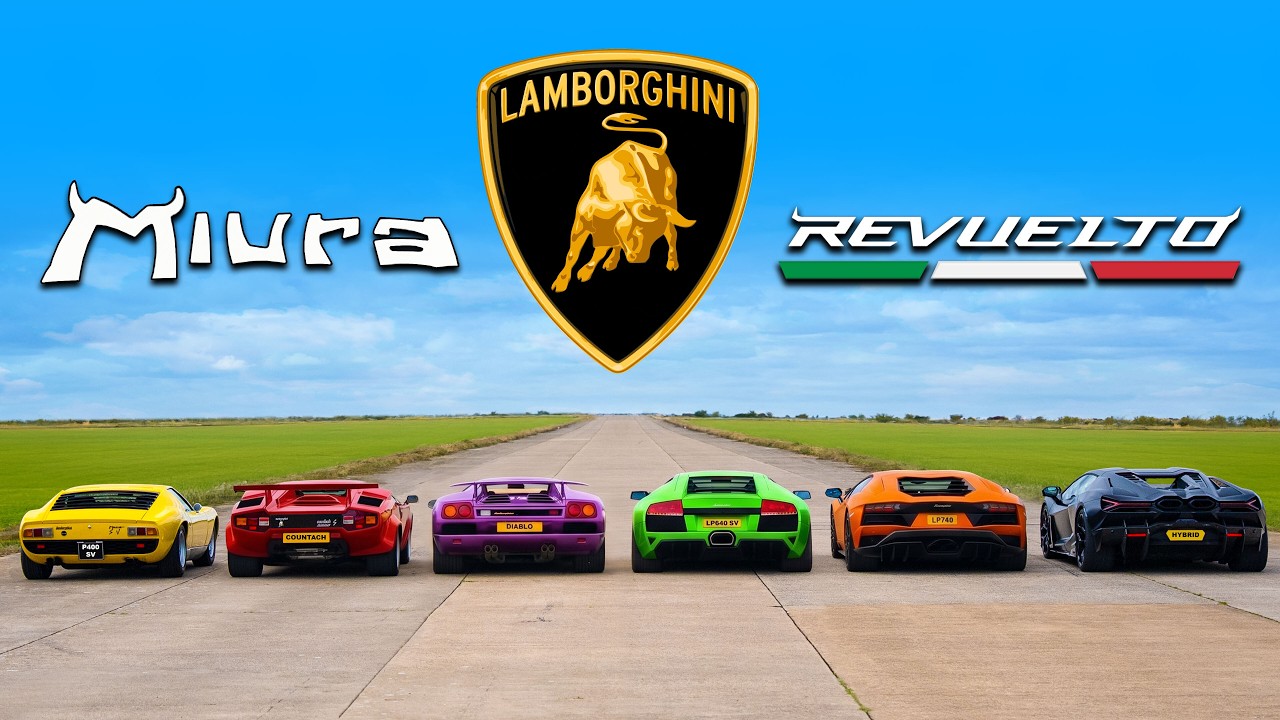 Lambo Miura v Countach v Diablo v Murcielago v Aventador v Revuelto DRAG RACE