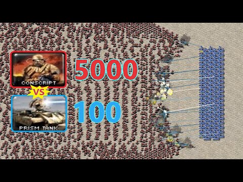 5000 Conscripts vs 100 Prism Tanks - Red Alert 2
