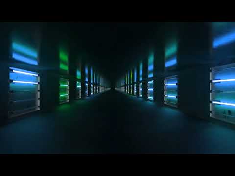 Corridor Tunnel Sci-fi LED Blue Green Neon Lights Background - 1 Hour