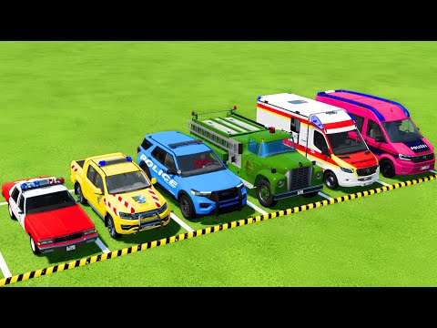 POLICE CARS, FIRE DEPARTMENT, AMBULANCE VEHICLES TRANSPORTING WITH MAN TRUCKS ! Farming Simulator 25