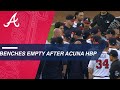 Benches clear after Ronald Acuna Jr. is hit by a pitch from Jose Urena