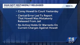 Inmate was not mistakenly released as previously reported by Buncombe County Sheriff's Office