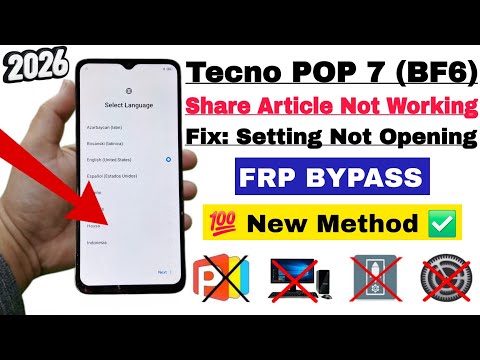 Tecno POP 7 (BF6) FRP Bypass Android 12 Without PC | Apps Not Working Fix | No Share Article/Setting