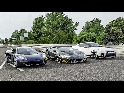 Forza 7 Drag race: Lamborghini Centenario vs McLaren 12C (686hp) vs Nissan GTR (764hp)