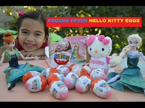 HELLO KITTY Frozen Fever Elsa and Anna Hello Kitty Kinder Surprise Eggs Kids Balloons and Toys Video