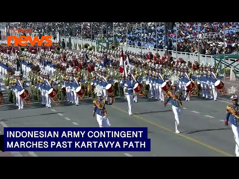 Indonesian army contingent marches past Kartavya Path during 76th Republic day parade