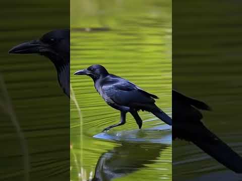 crow in the river