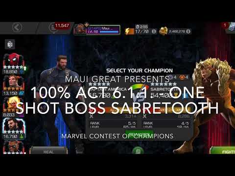 100% Act 6.1.1 - One Shot Boss Sabretooth - Marvel Contest of Champions