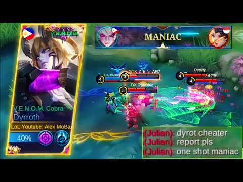 MANIAC!! DYRROTH HACK BUILD ONE SHOT DELETE ENEMY (Must Watch) - DYRROTH MLBB