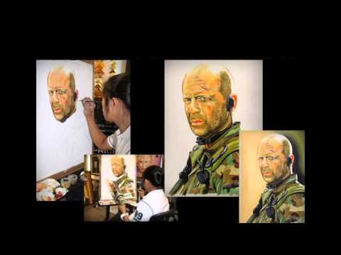 Oil Painting On Canvas Bruce Willis - Queen Elizabeth - John Wayne