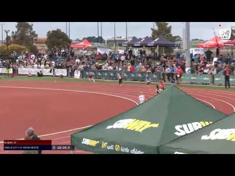 Girls U11 4 x 100m Heat 1 - 2019 SUBWAY State Relay Championships // LAVicTV