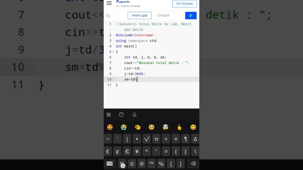 membuat program c++ konversi total detik ke jam menit dan detik