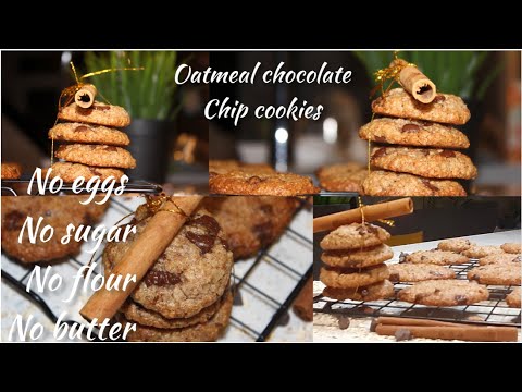 Flourless & Eggless Oats Almond chocolate chip cookies/Healthy Oatmeal Chocolate Chip Cookies