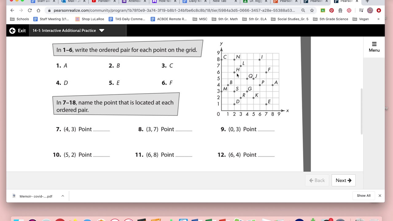 Interactive Worksheet on  Pearson Math