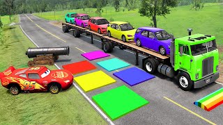 Flatbed Truck McQueen | Transportation with Truck - Pothole vs Car #117 | BeamNG.Drive Gameplay