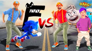 BLIPPI, SONIC, & F FIGHT CURSED BLIPPI, LANKYBOX, AND CURSED THOMAS IN REAL LIFE!