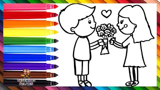Desenhar E Colorir Um Menino Dando Flores Para Uma Menina 👦💖💐👧🌈 Desenhos Para Crianças