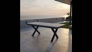 OUTFLEXX Serro Ausziehtisch, schwarz/grau, Aluminium und Steinimitat, 200/260 x 100 cm, modernes X-Gestell