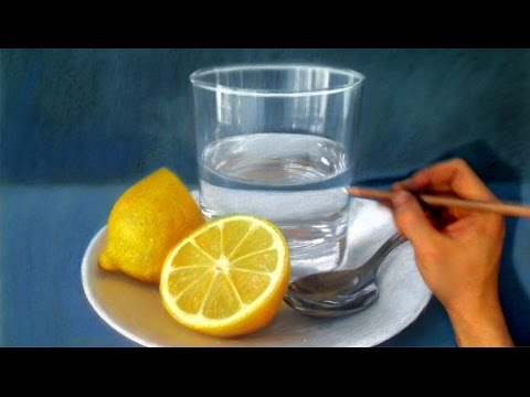 Still Life with Water and Lemons – Full Color Pastel Drawing