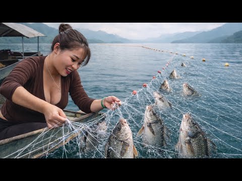 500m Net Across the Lake – Beautiful Girl’s Incredible Fishing Day