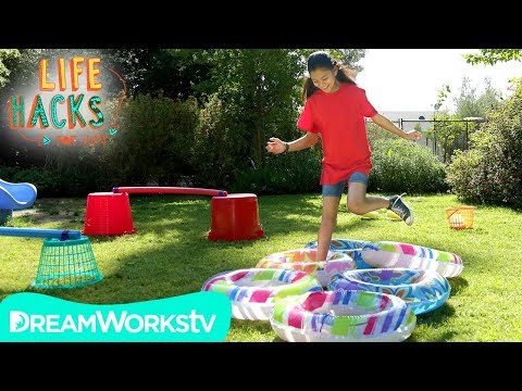 Part of a video titled DIY Backyard Obstacle Course | LIFE HACKS FOR KIDS - YouTube