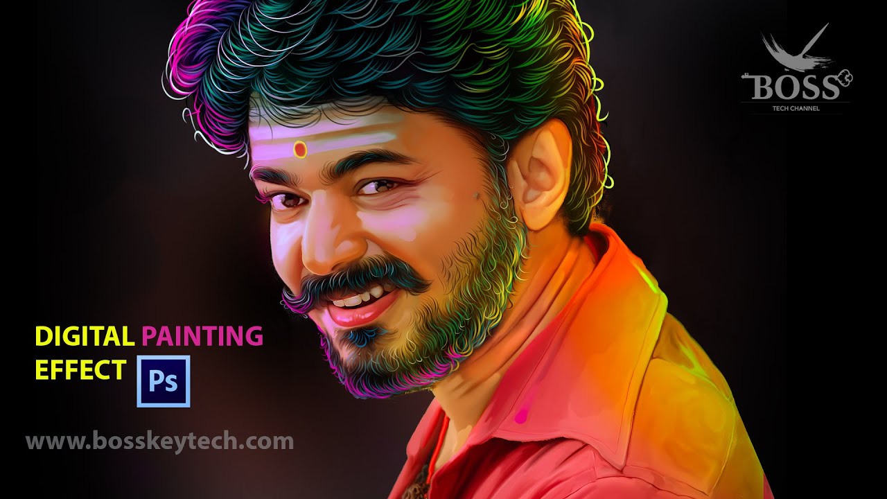 Adobe Photoshop digital painting tutorial Tamil Actor Vijay by BossKeyTech