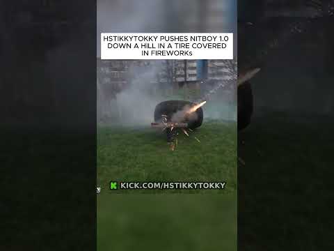 Nitboy in a tire covered in fireworks