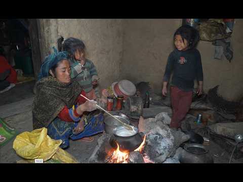 Cooking vegetable dishes of colocasia and pumpkin in the village ll village life