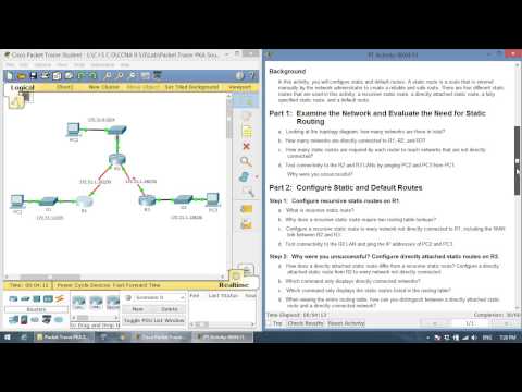 CCNA2 6.2.2.4 Packet Tracer Configuring IPv4 Static and Default Routes