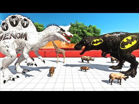 ESCAPE from WHITE VENOM SPINOSAURUS vs BATMAN T-REX - Animal Revolt Battle Simulator ARBS