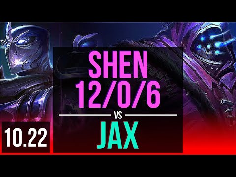 SHEN vs JAX (TOP) | 12/0/6, 7 solo kills, Legendary, 600+ games | KR Master | v10.22