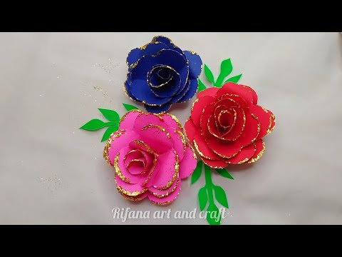 DIY - Rose flower from paper / How to make ? #rifanaartandcraft #youtube #roseflower #rifanaart